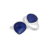 Handmade sterling silver pear bezel double stone ring with Lapis Lazuli